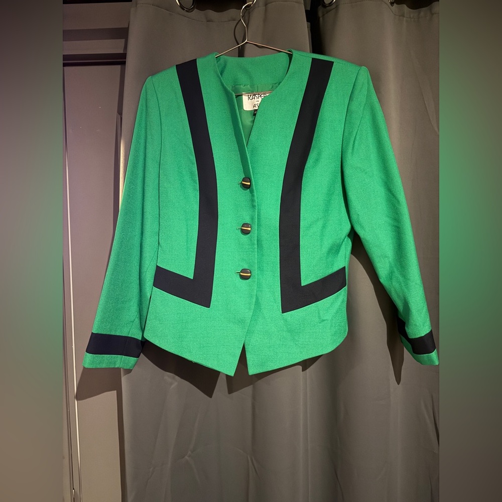 Vintage Kasper Women's Emerald and Black Blazer